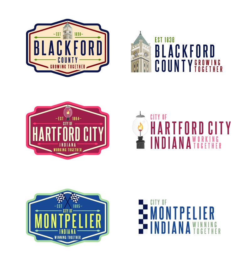 Blackford County, Hartford City and Montpelier, Indiana logos.